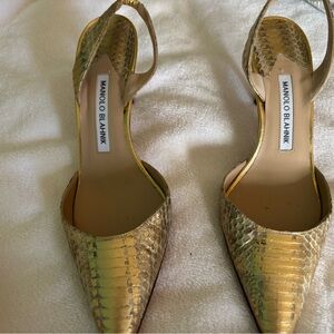 Manolo Blahnik Gold/white Snake Carolyne pumps 70mm EU 37 1/2